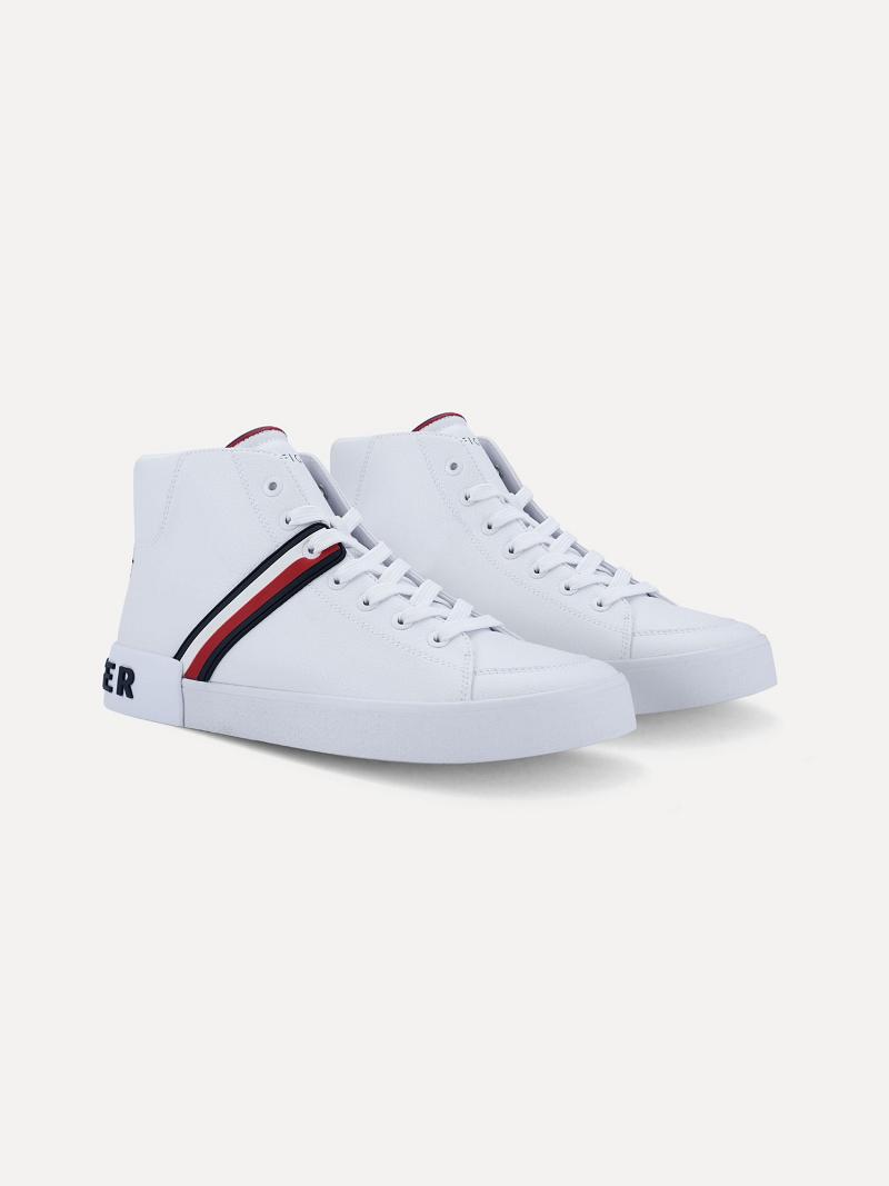 Férfi Tommy Hilfiger Stripe high top Sneaker Fehér | HU 1414PJJ